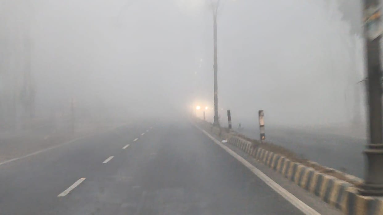 Due to dense fog, vehicles crawled along the roads