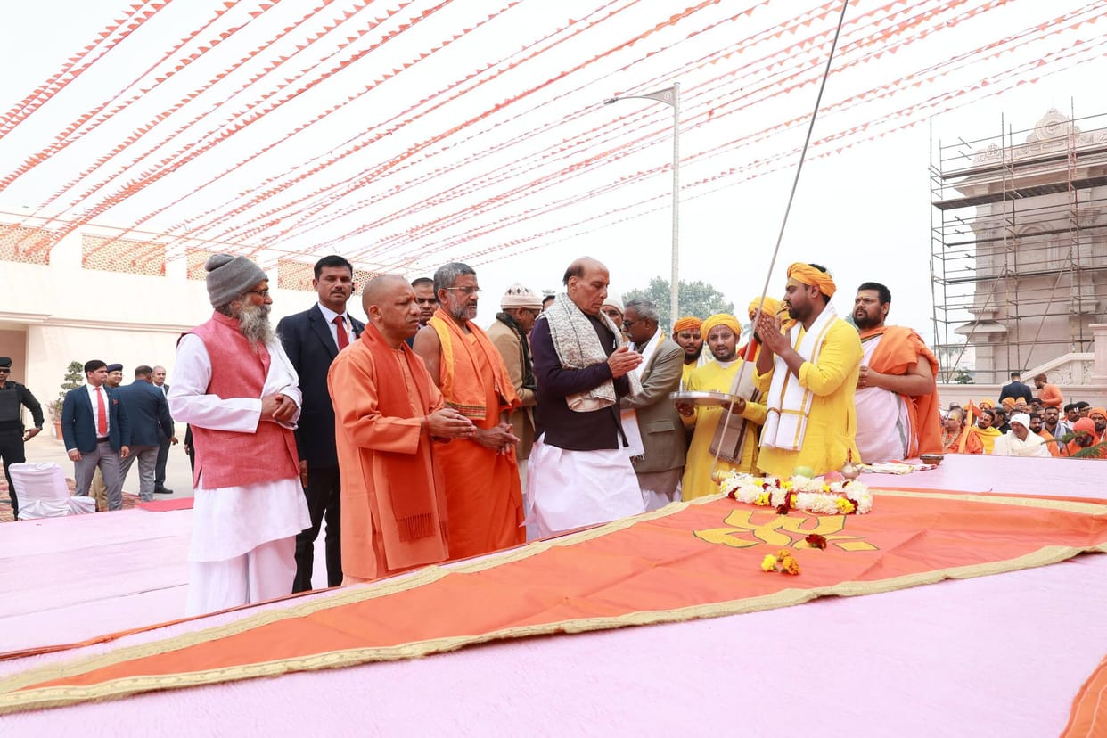 Defence Minister hoisted the flag on the summit of Maa Annapurna Temple.