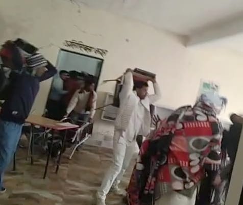 Chairs were thrown in front of the officer who came to investigate fake votes.