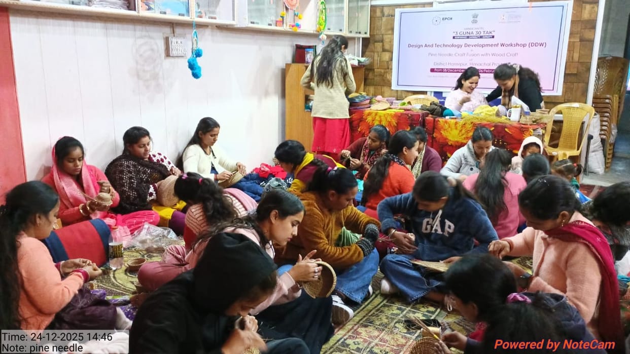Women learning to shape pine leaves