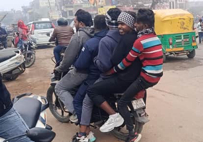 A challan of Rs 14,000 was issued for carrying five passengers on a bike.