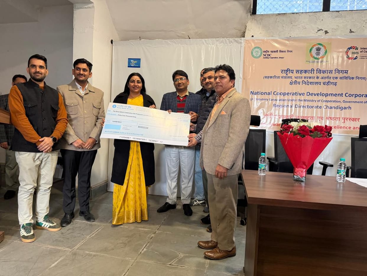The Sirsa Sakshi Women Cooperative Marketing Committee received the honour in Panchkula.