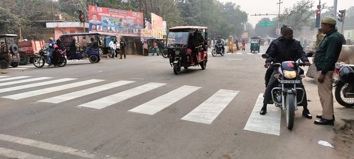 The municipal corporation has installed zebra crossings at intersections.