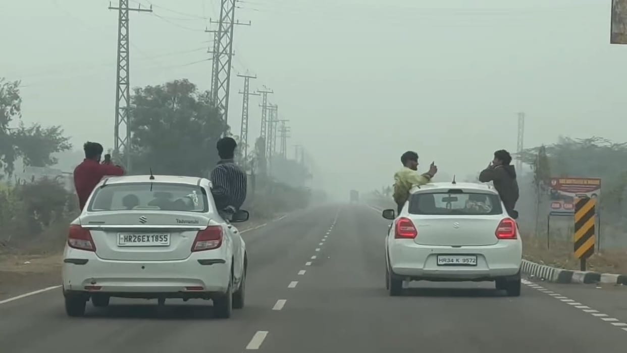 Young men in two cars created a disturbance; the video has gone viral.
