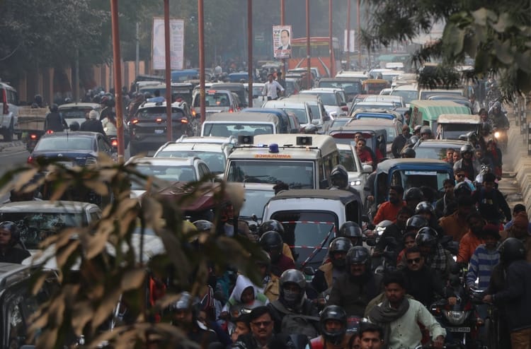 Traffic jams dampen New Year celebrations, with the smell of smoke lingering in the air