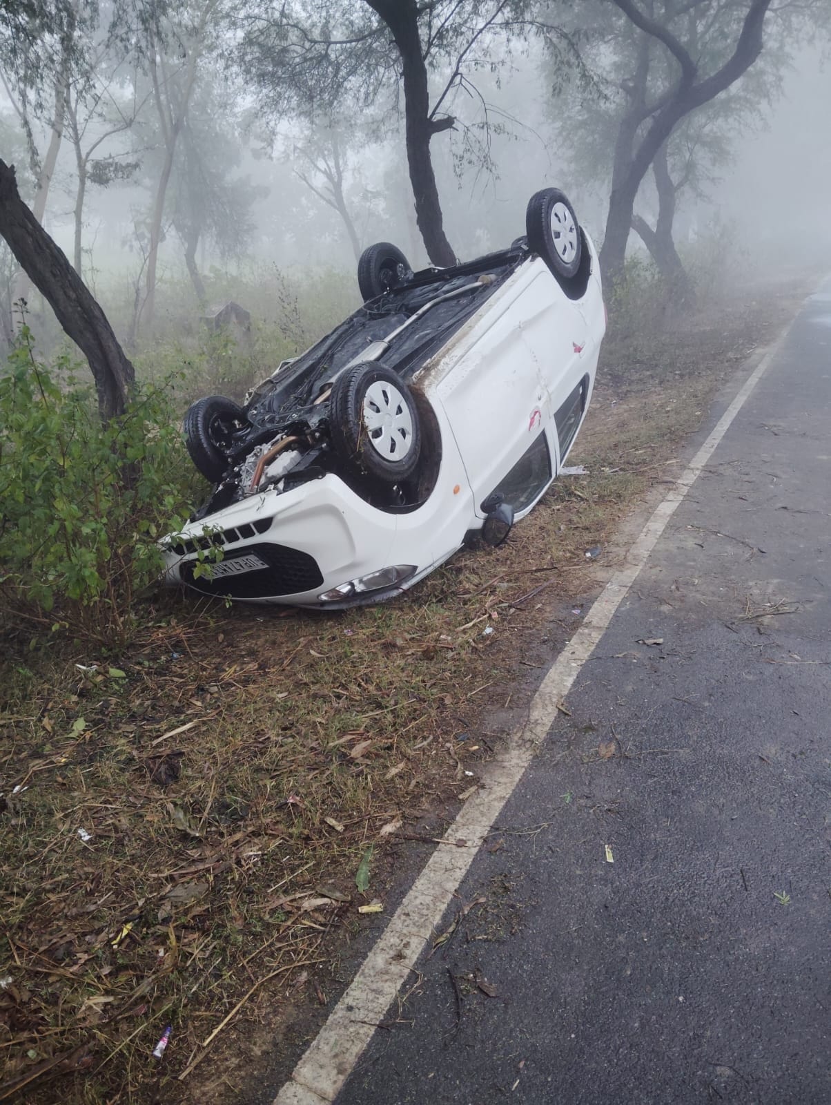 Car collided with a tree in thick fog, six injured