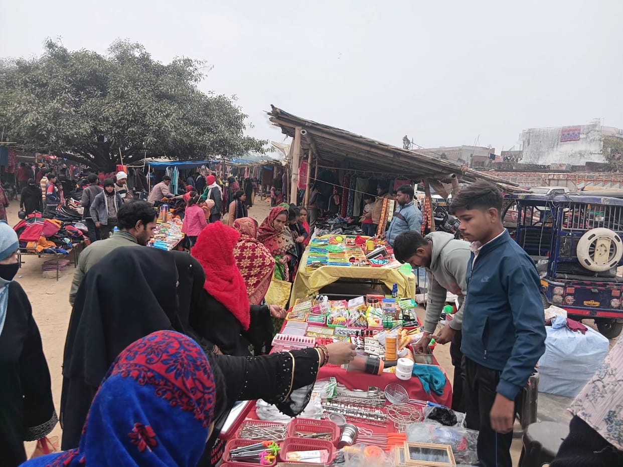Women flocked to the Saturday market to buy warm clothes.
