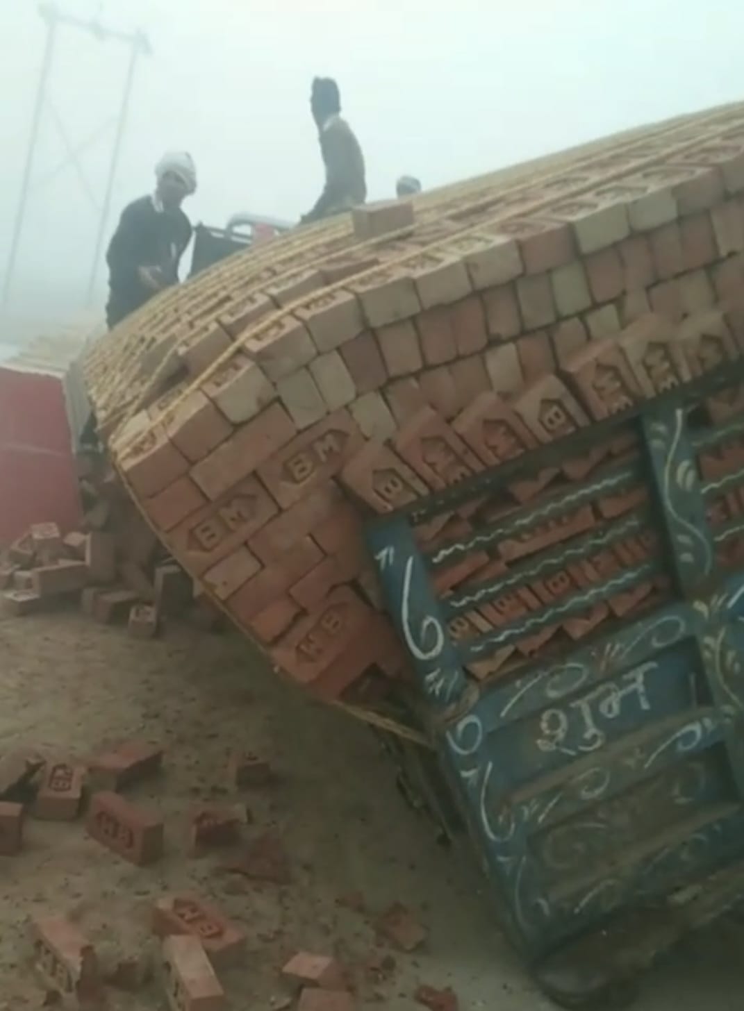 Tractor stuck in culvert with bricks, pedestrians faced problems