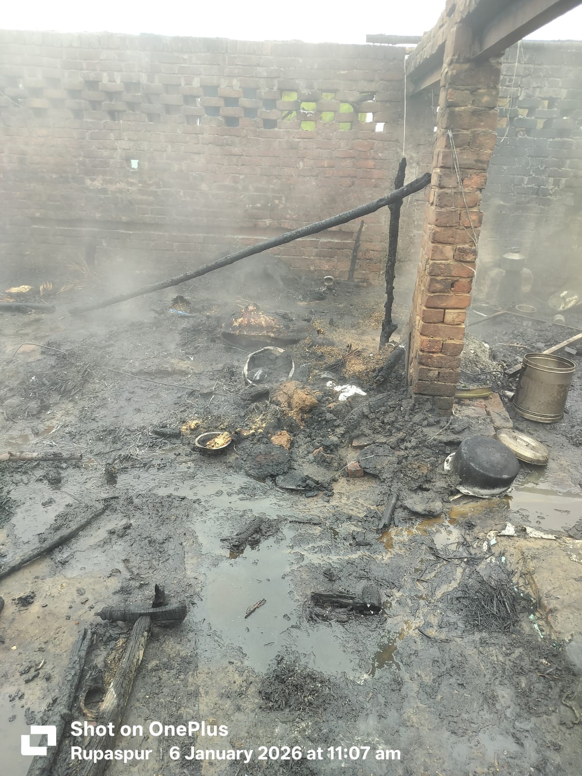 A spark from a bonfire set the hut on fire.