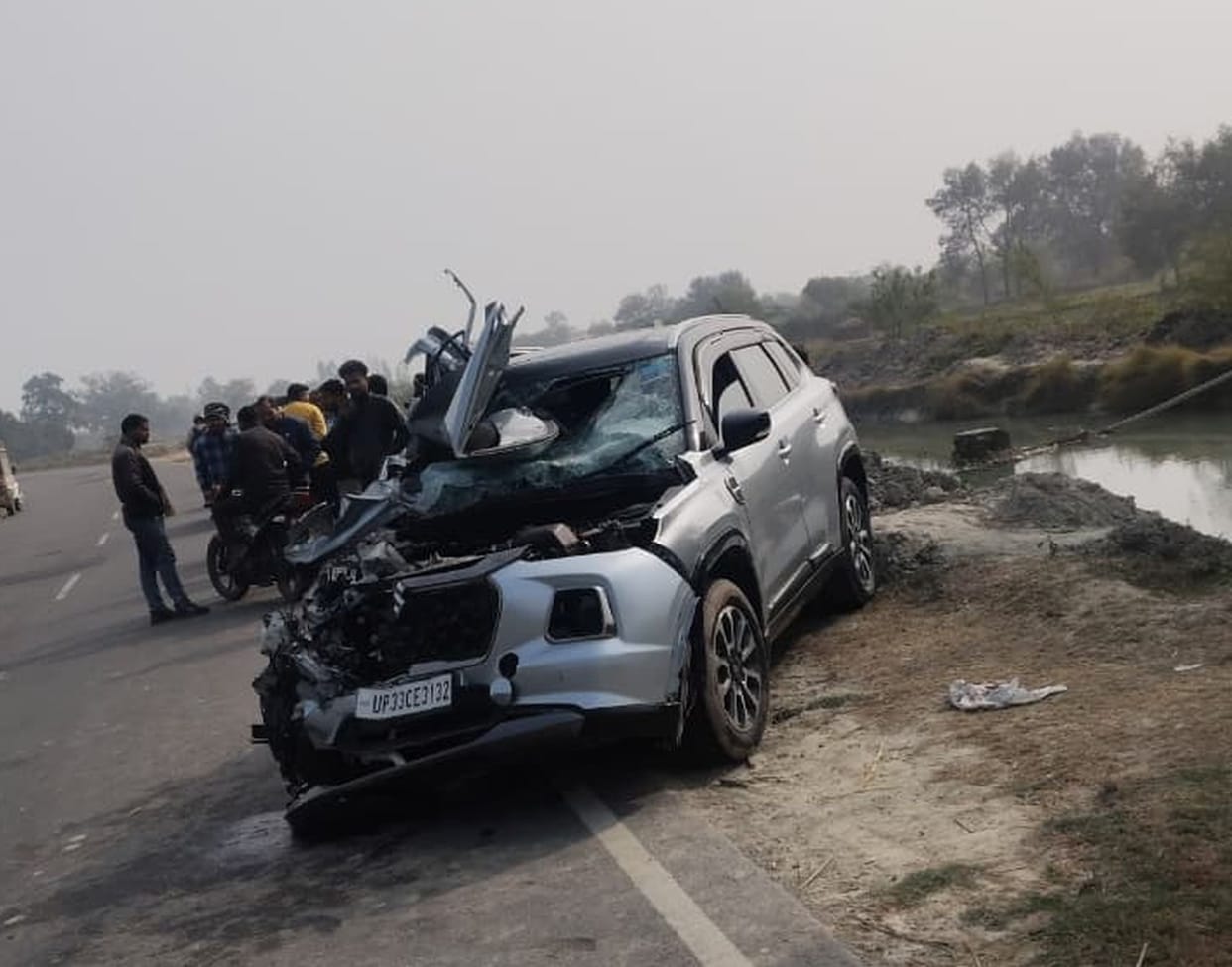 A tractor-trolley collided with a car, leaving a father and daughter seriously injured