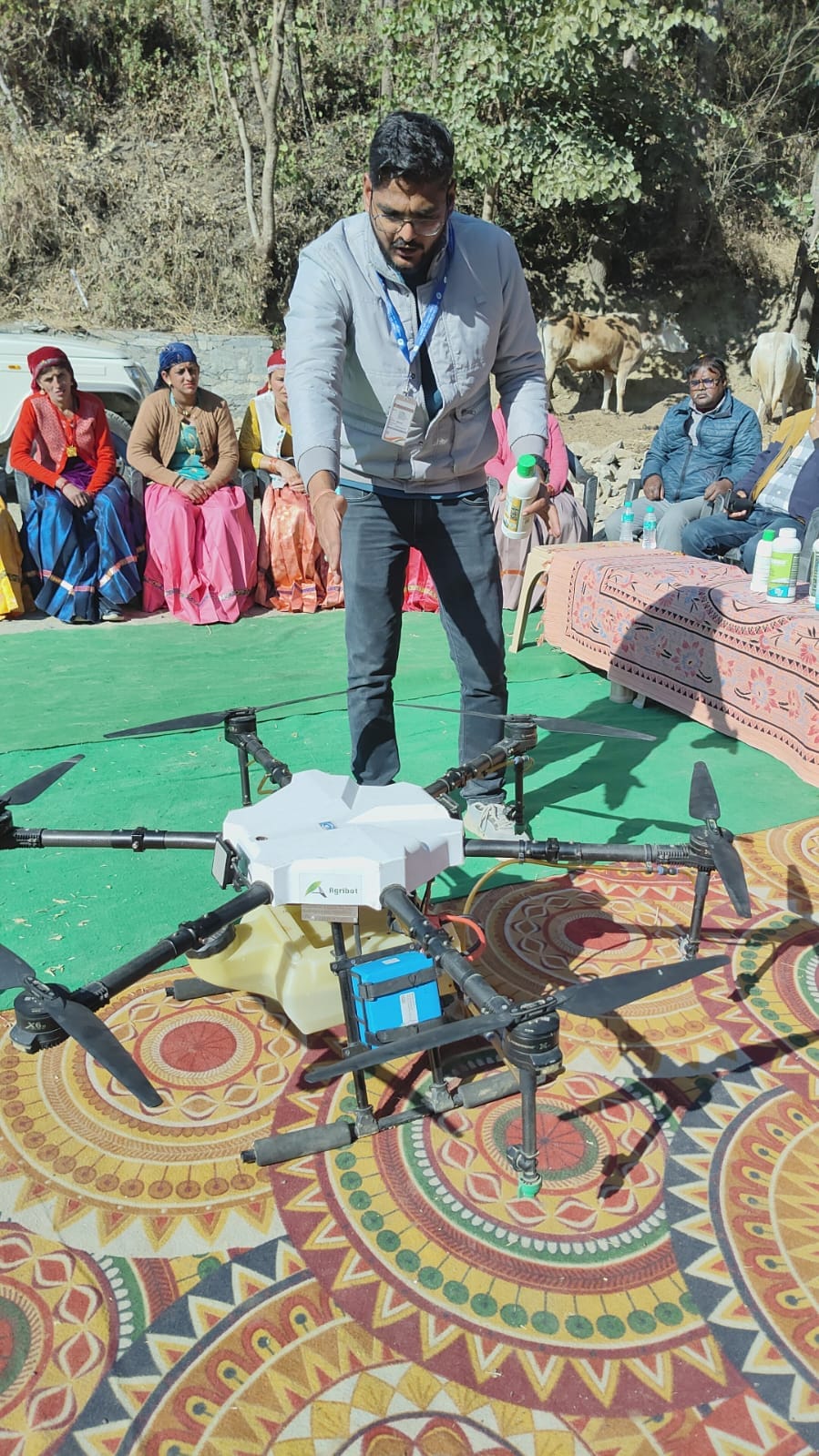 Farmers were given information about spraying pesticides using drones.