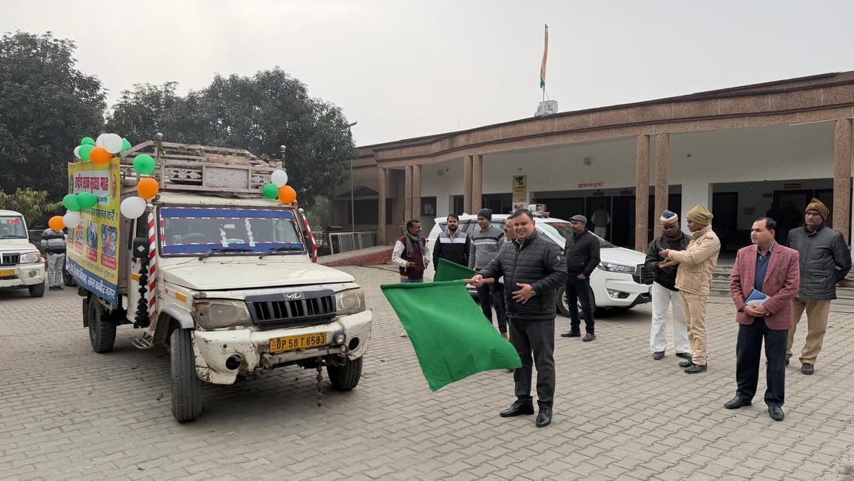The road safety awareness vehicle was flagged off.
