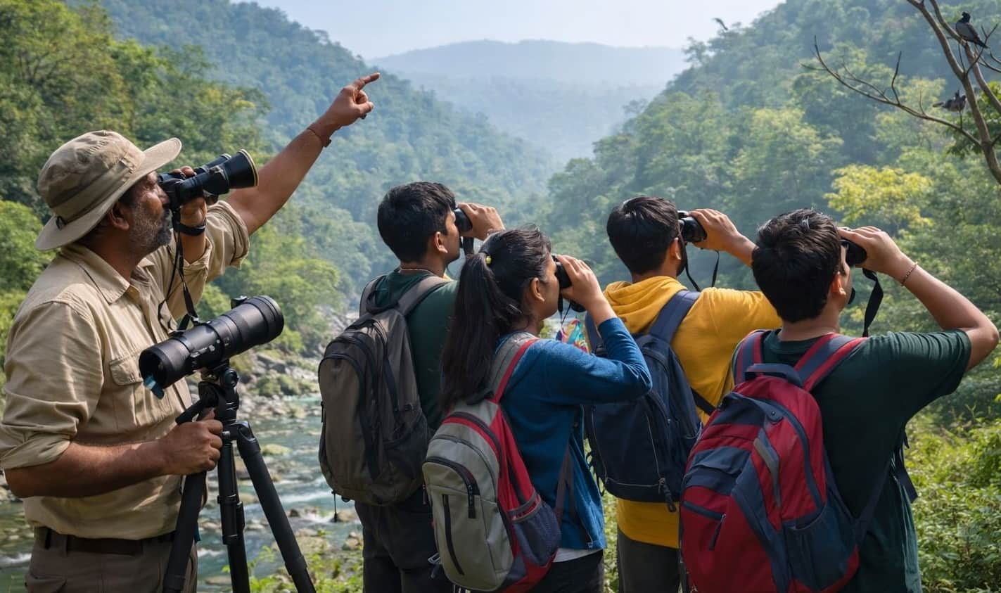 कोटद्वार के सनेह क्षेत्र में बर्ड वॉचिंग करते पर्यटक- स्रोत सूचना विभाग,फाइल फोटो।