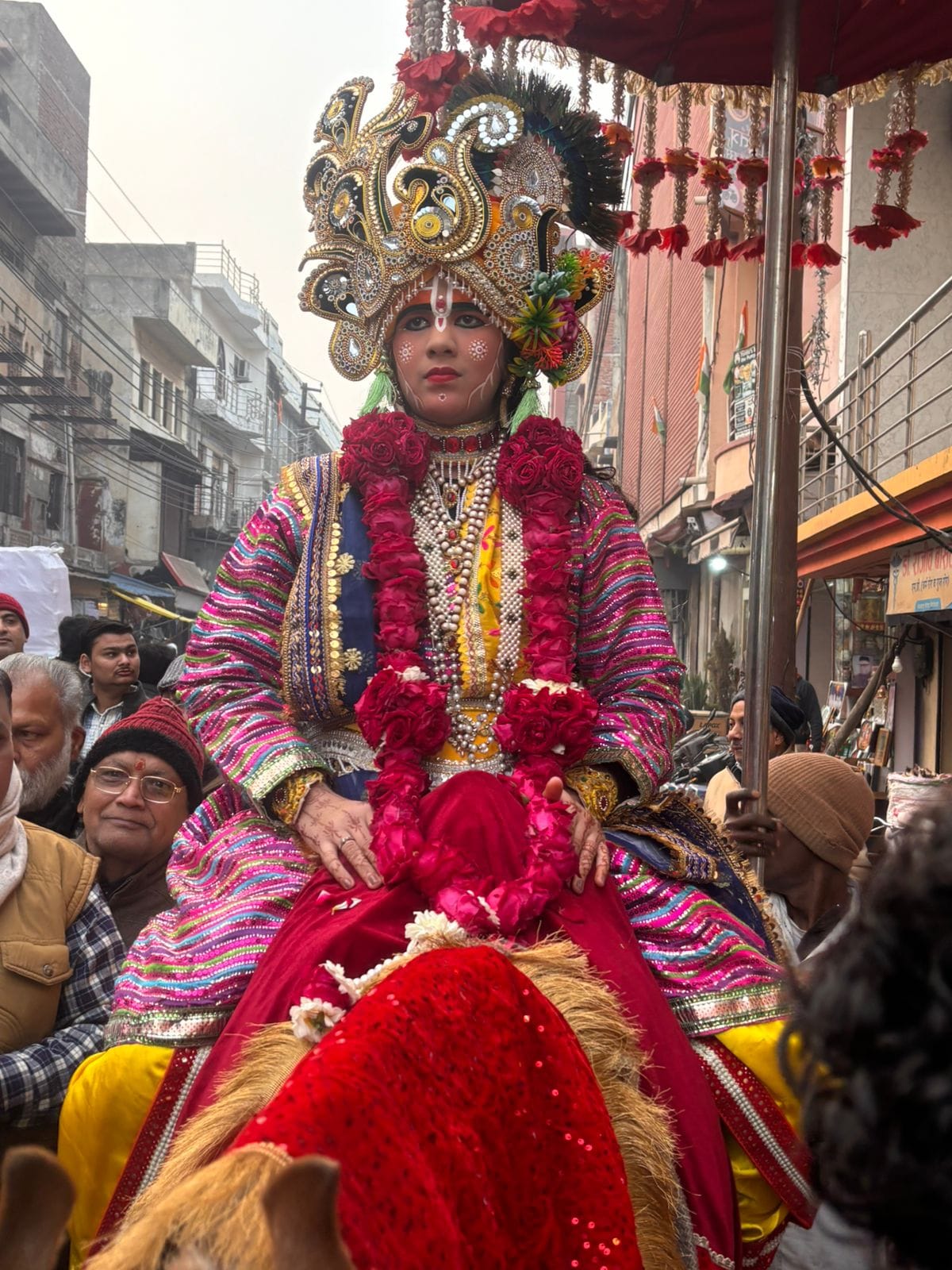 Lord Krishna's wedding procession was taken out with band players, he married Rukmini.