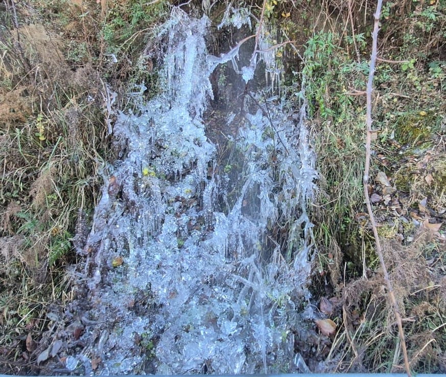 The water is freezing wherever it falls.