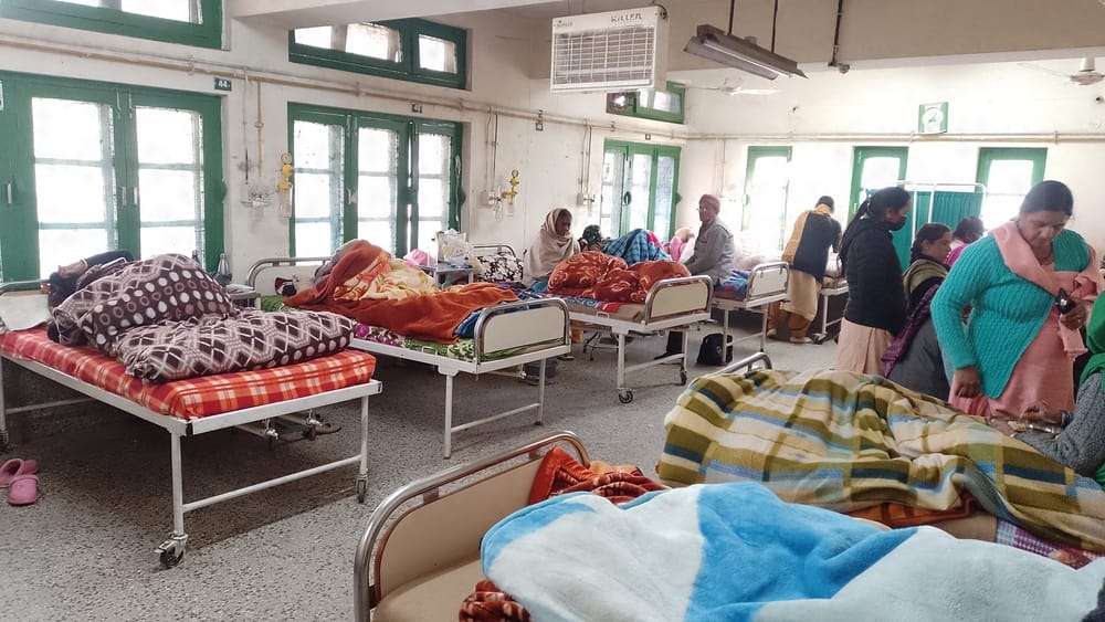 The patient wards at the Regional Hospital Mandi do not have room heaters, leaving patients and attendants shivering.