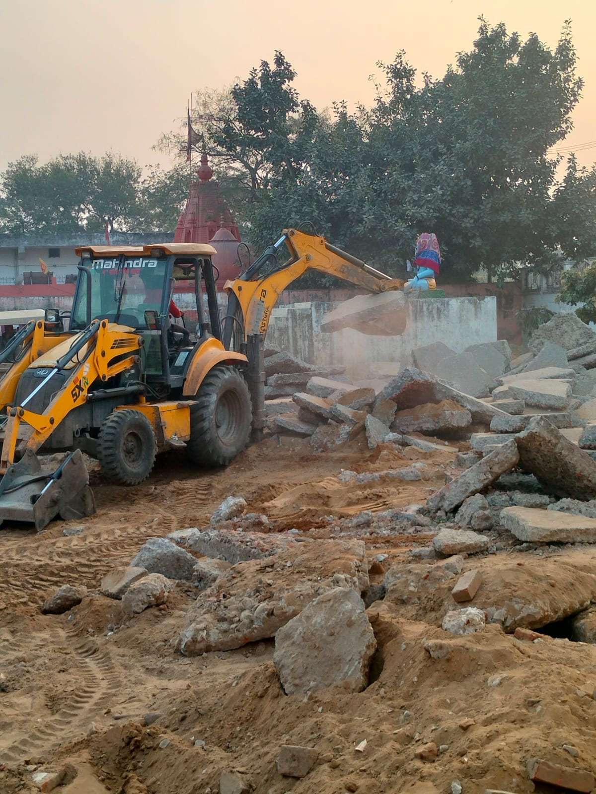 Road debris started rising from the temple premises