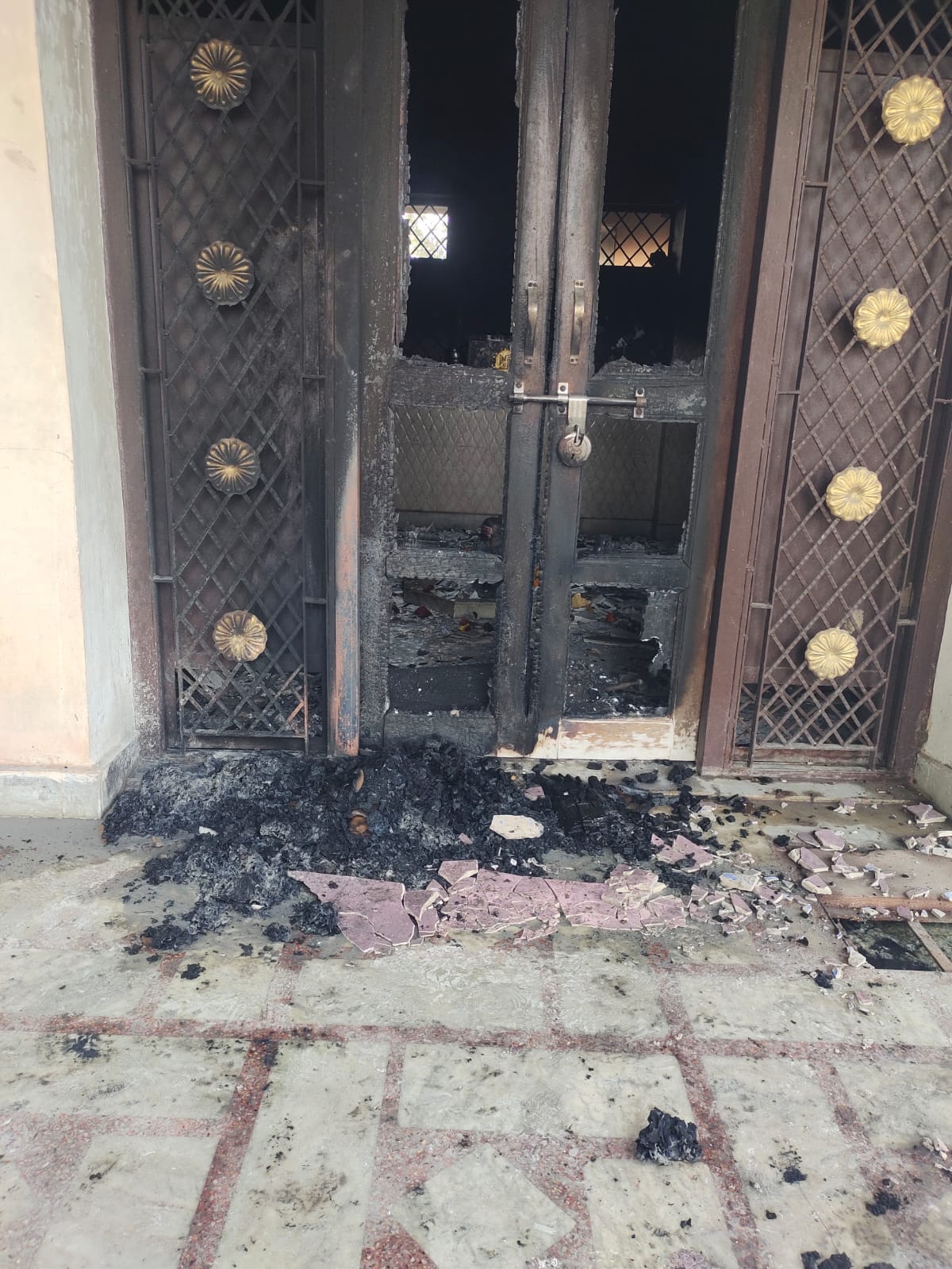 Mischievous elements set fire to the temple, the idol destroyed