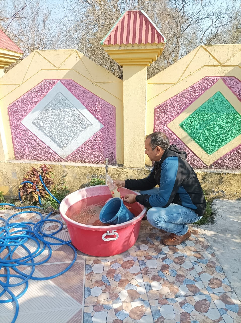 Five new cases of vomiting and diarrhea were reported in Gauna village for the second day.