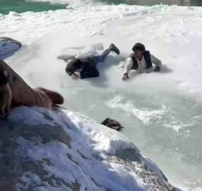Three youths trapped in the frozen Chandra River were rescued safely.
