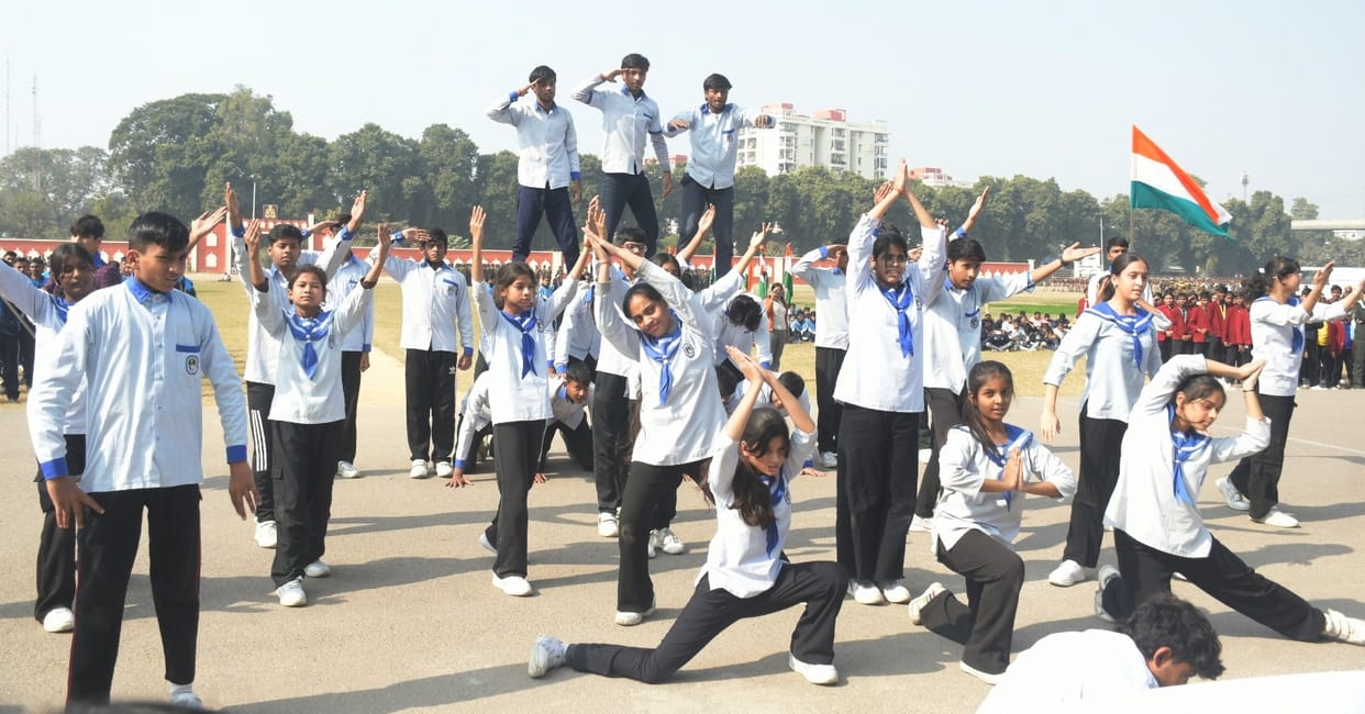 The children marched in step and saluted the tricolor.