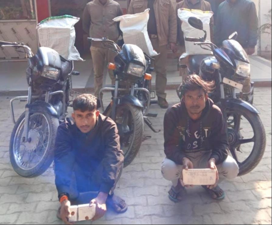 Two smugglers arrested with three stolen bikes and 54 litres of liquor