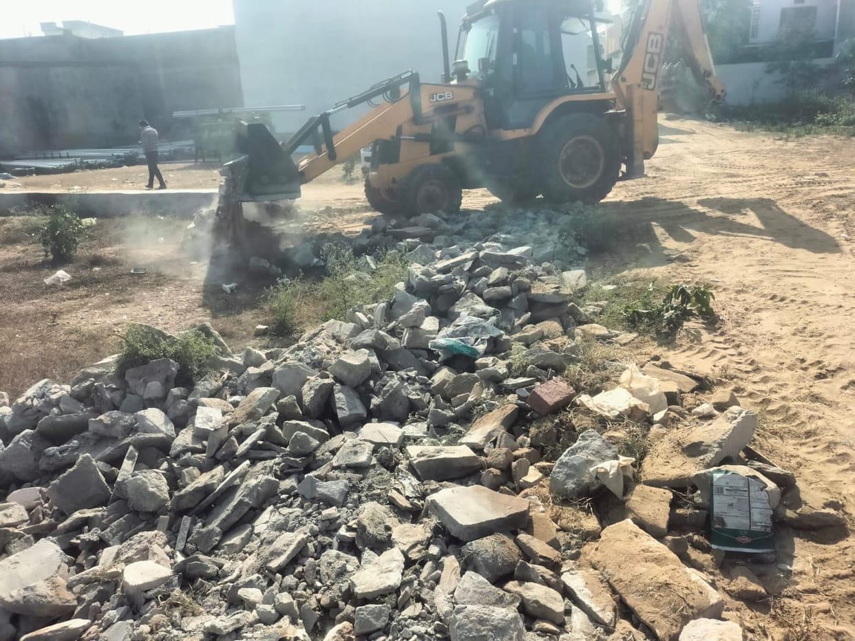 The DTP (Department of Town and Country Planning) demolished an illegal colony built on 2 acres of land.