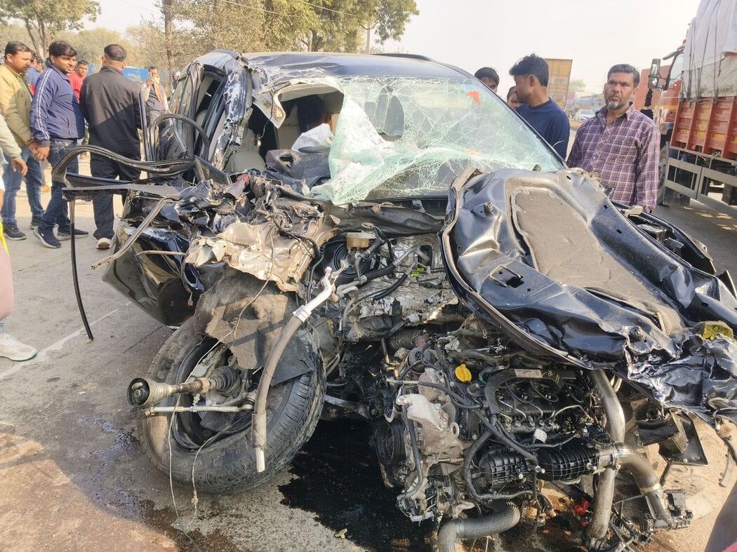 The car collided with a vehicle and went into the other lane, collided with a truck and overturned six times.