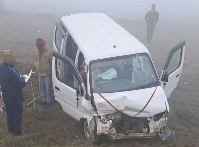 Car overturns in ditch due to fog, three injured