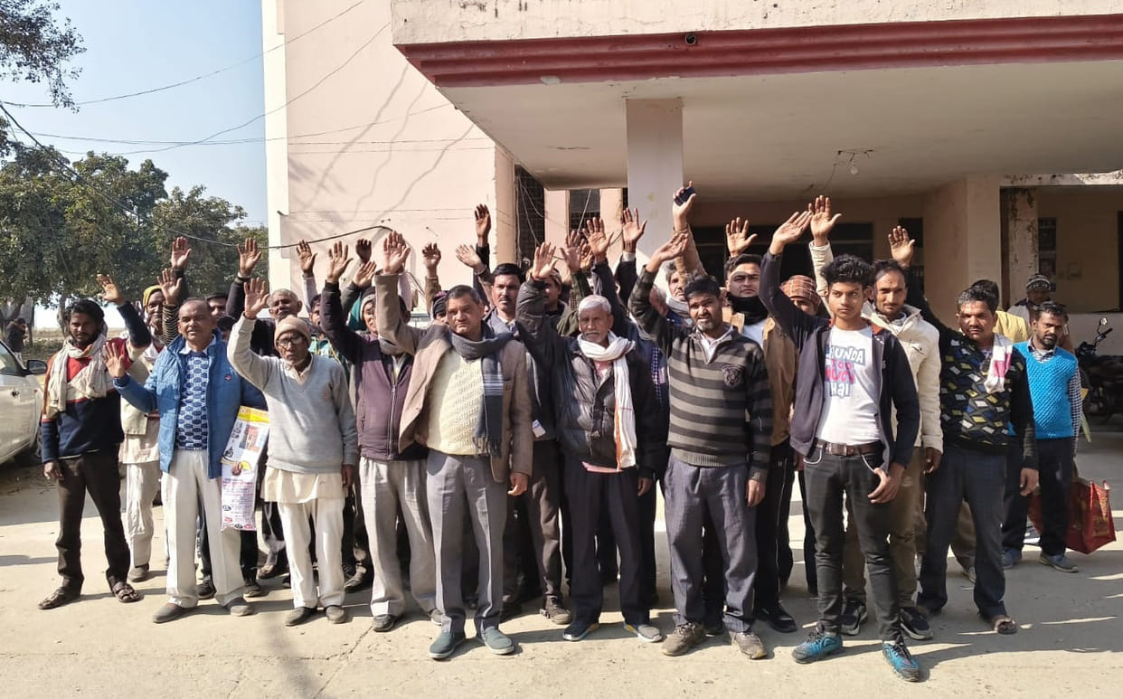 Villagers staged a protest over the alleged encroachment on the pond.