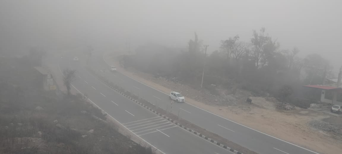 Fog increases along the banks of Gobind Sagar Lake in winter
