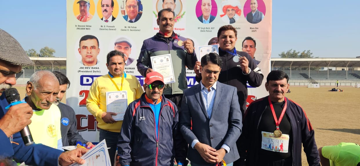 Narendra won three medals, including a gold, at the Masters Athletics Championship.