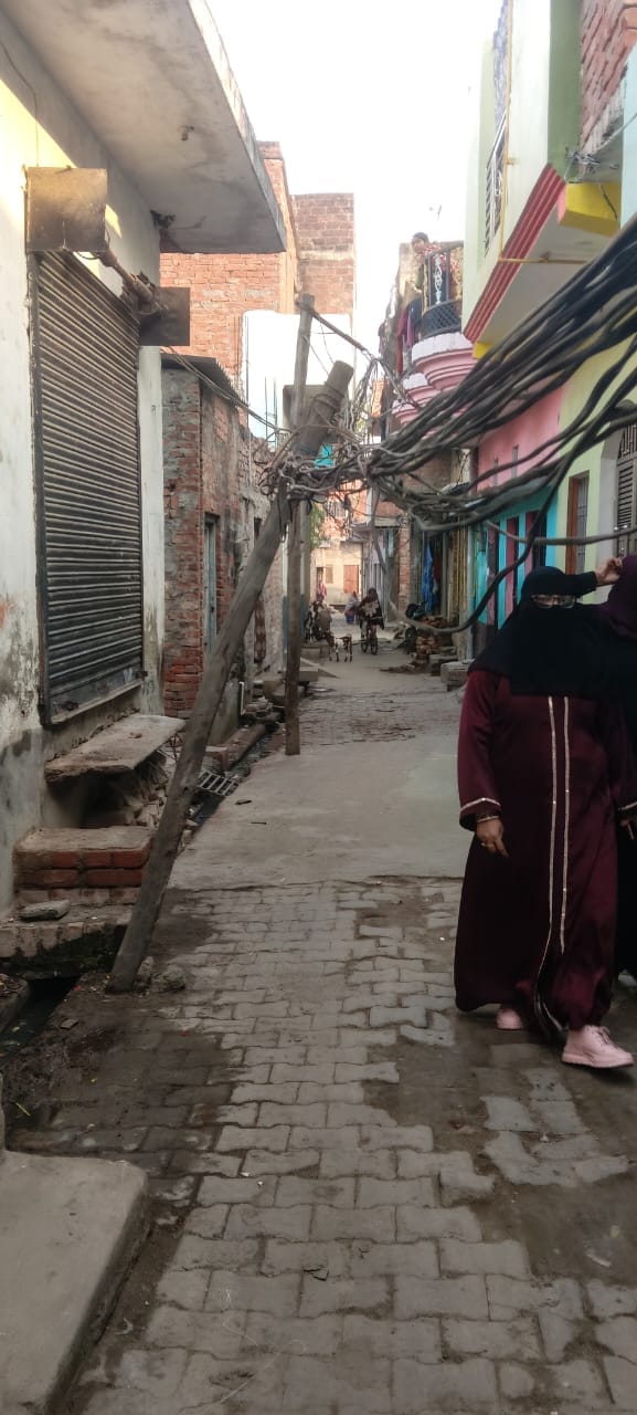 Electricity supply is being done with the help of poles in Sheikh Sarai locality.