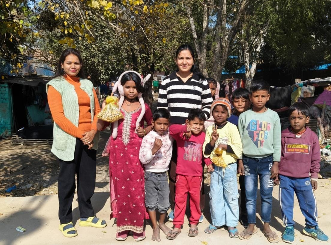 Makar Sankranti was celebrated with children in the slums.