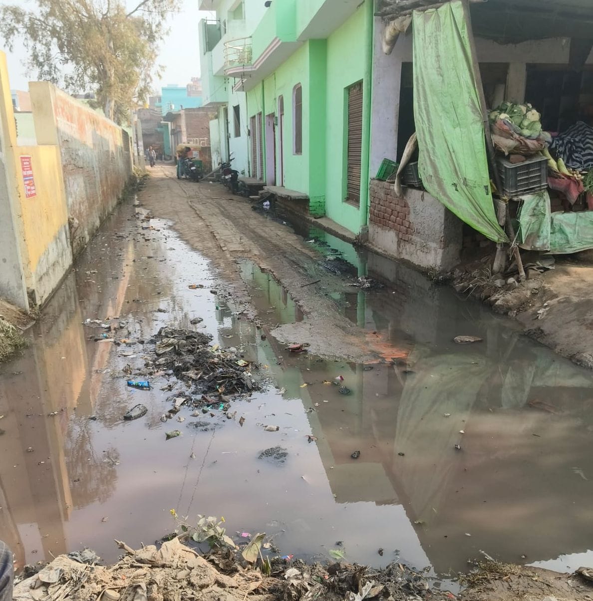 Drains are choked at many places in Hodalpur, there are heaps of garbage.