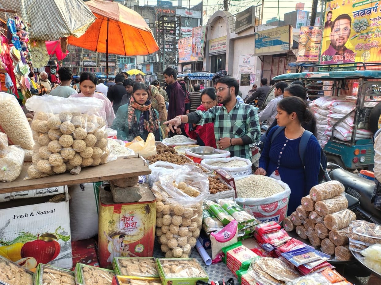 Crowds of people gathered for shopping on Makar Sankranti