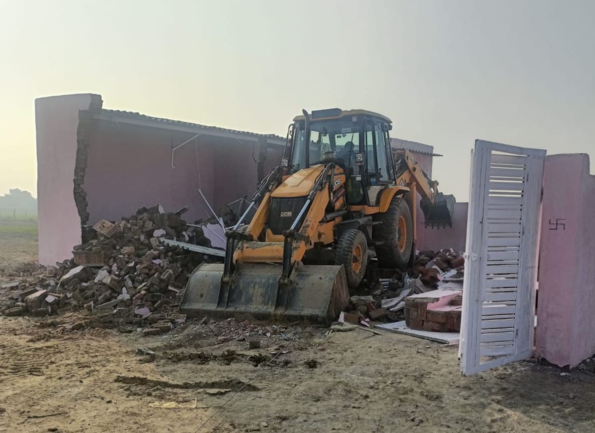 A bulldozer was used to demolish an illegal colony being built in Parnala village.