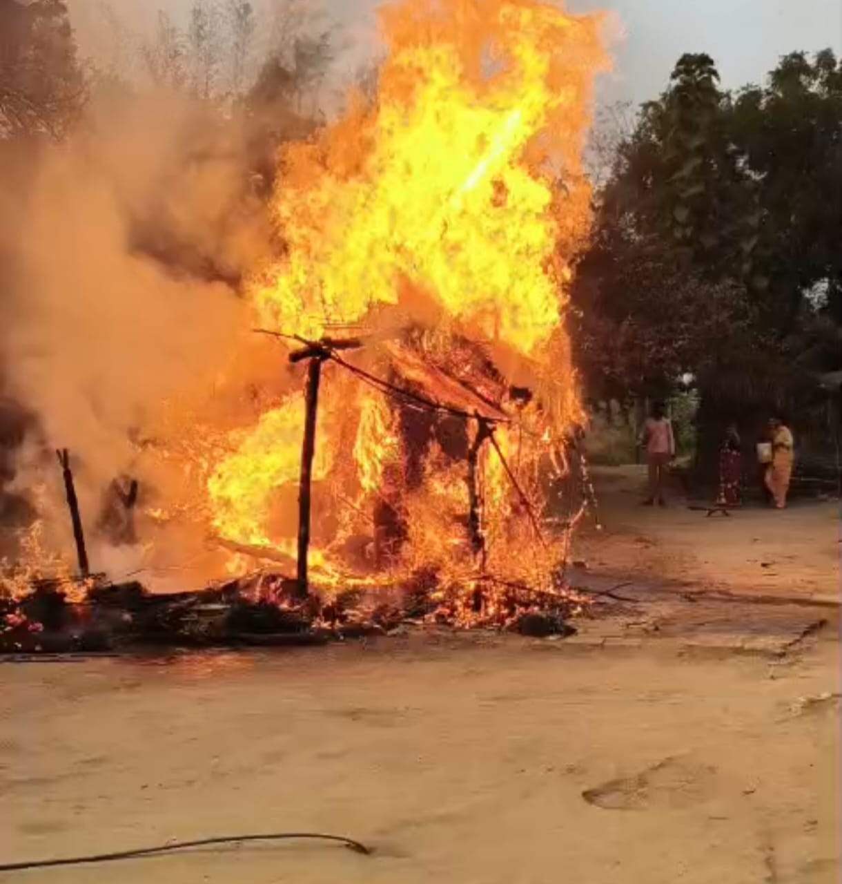 A fire broke out in the hut, two cattle were injured.
