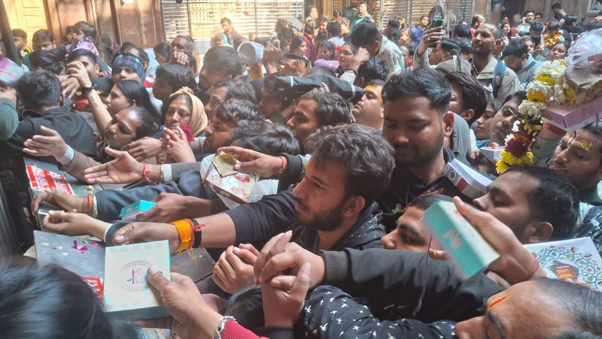 Devotees thronged the Thakur Banke Bihari temple.