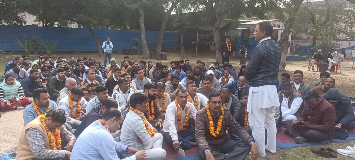 Education board staff held a symbolic hunger strike at the board headquarters over their demands related to answer sheet printing, HTET, and irregularities.