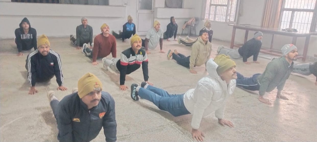 More than 100 officers participated in Surya Namaskar.