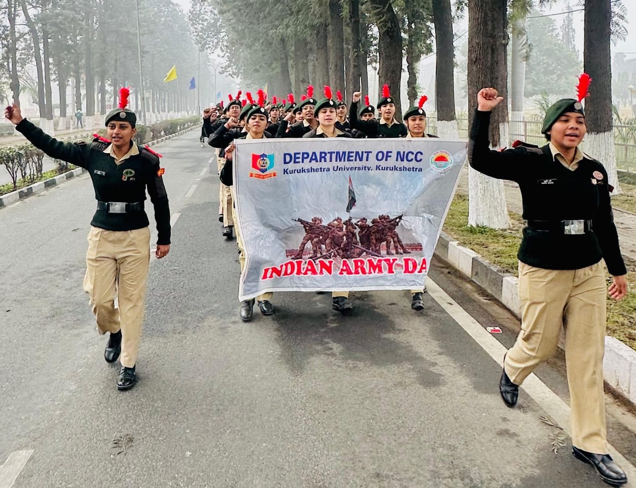 NCC cadets at Kurukshetra University paid tribute to soldiers with a patriotic rally.