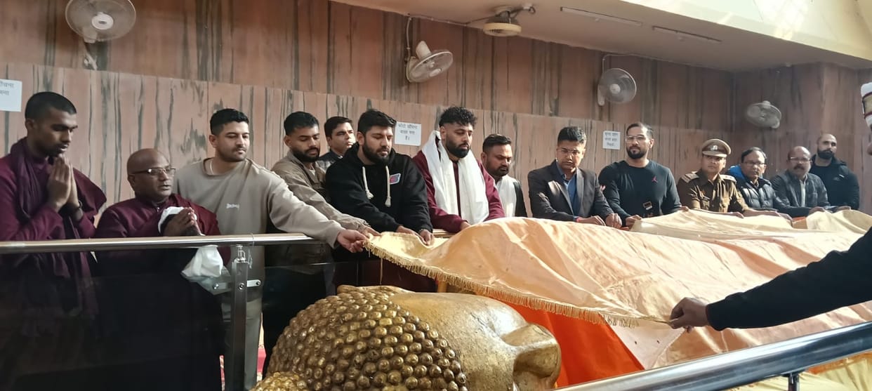 Bollywood singer Badshah visited and paid respects to a statue of Lord Buddha.