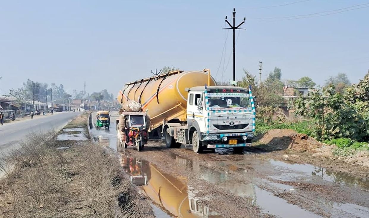 Highway drains are clogged, and water is flowing onto the roads.