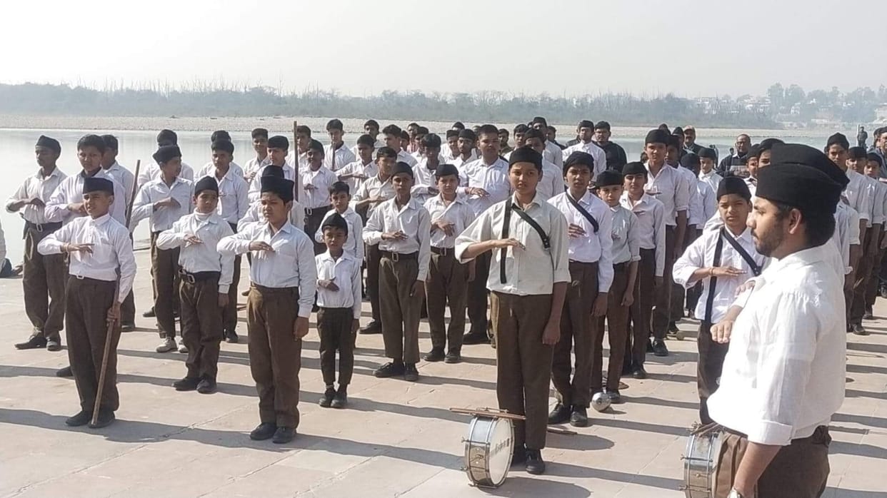 Children's path procession organized at Triveni Ghat