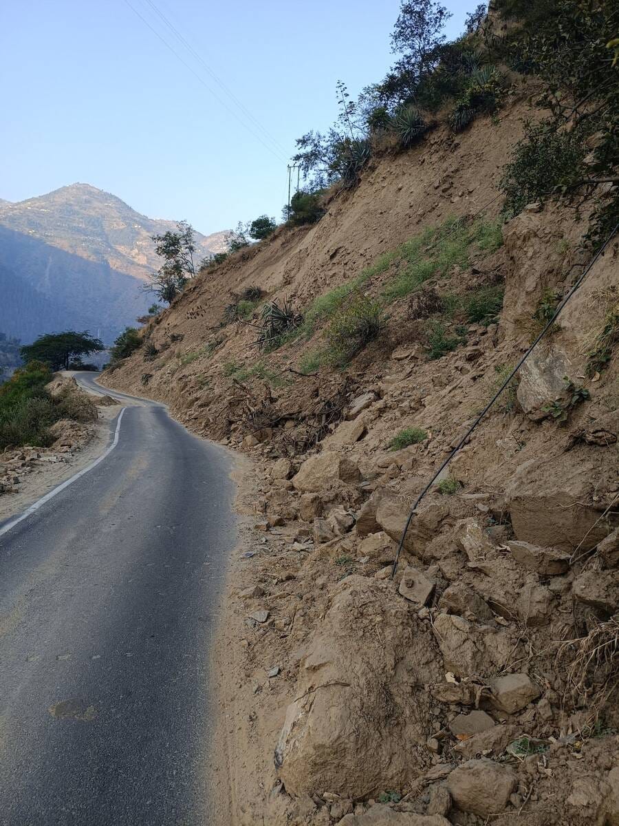 Debris lying near Khegsu on the Dalash-Luhari road is inviting accidents