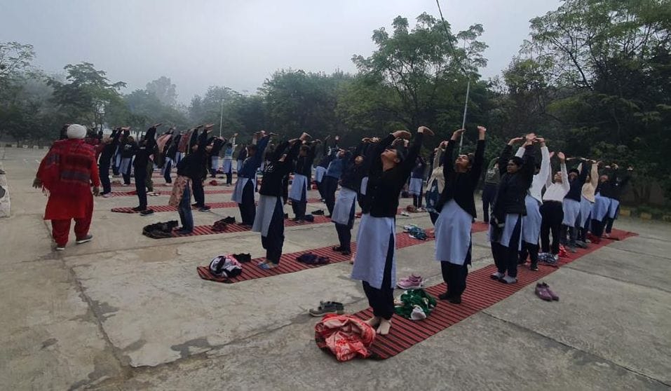 Surya Namaskar was performed at ITI Dumarkhan Khurd.