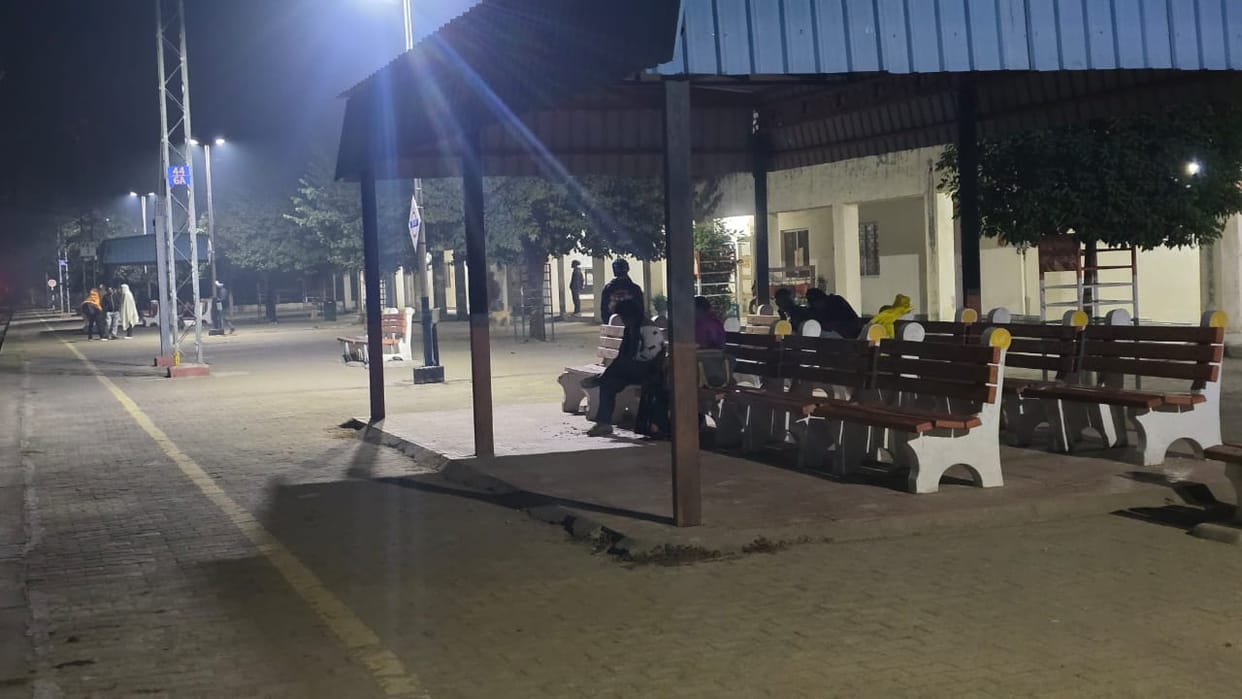 In winter, there isn't even a room available to sit in at the railway station at night.