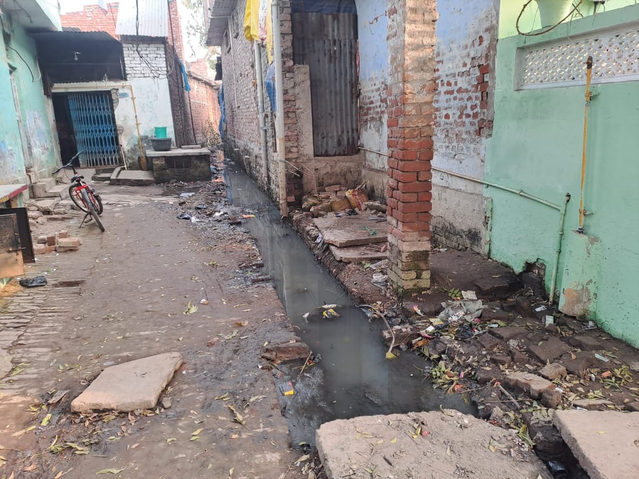 The flow of water supply is thin...piles of dirt