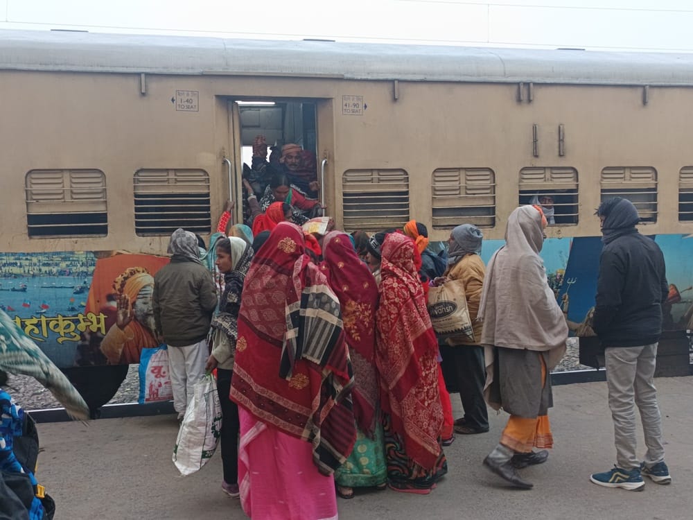 Crowds of devotees gathered at the railway station